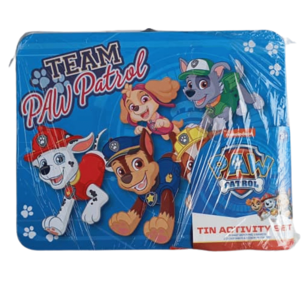 Caja de lata para colorear y actividades Paw Patrol azul