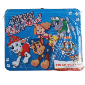 Caja de lata Paw Patrol azul con actividades y colores
