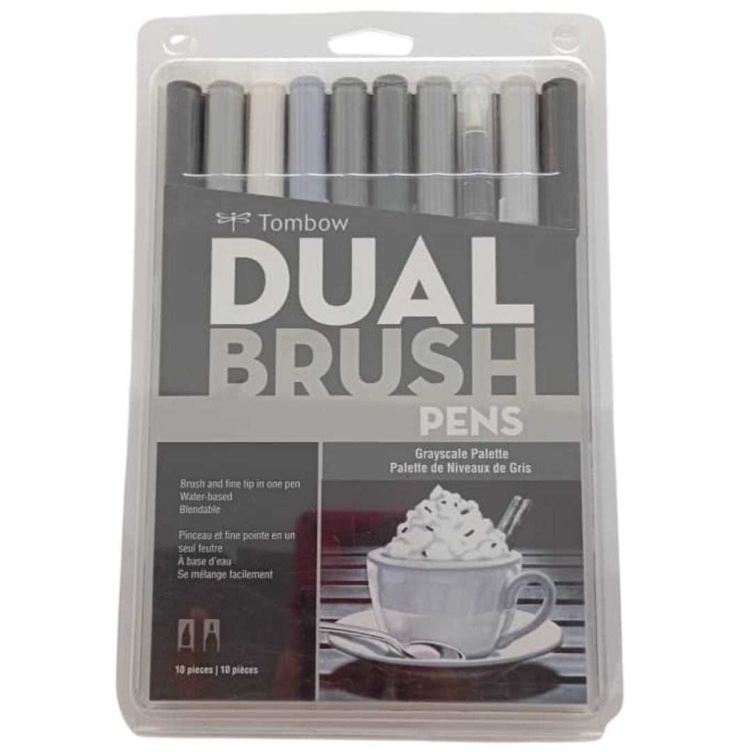Tombow Dual Brush – Set de 10 marcadores tonos grises, punta pincel y fina
Tombow Dual Brush Pens – Paleta Escala de Grises (10 piezas)