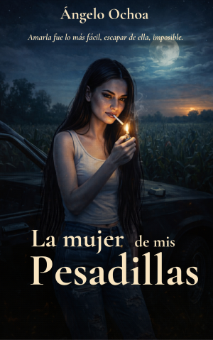 Portada de la novela de terror y romance oscuro La Mujer de mis pesadillas, escrita por Ángelo Ochoa.