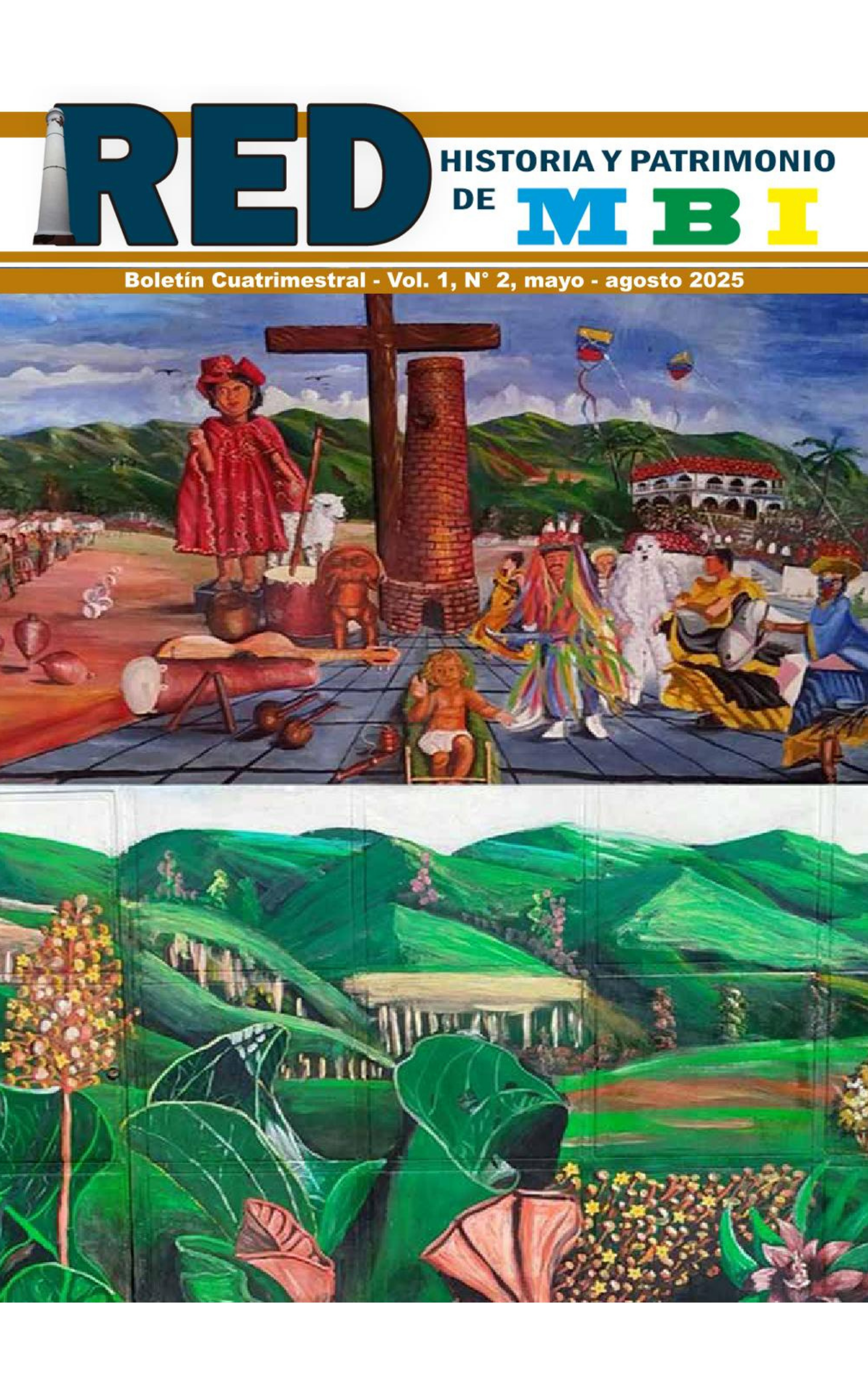Collage de dos obras murales del pintor Pedro Palacios, mostrando las piezas Tradiciones y patrimonio, y Flora del Pittier.