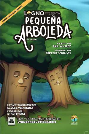 Portada de Pequeña Arboleda, por Lygno Productions y MORIS RAUSEO, con ilustración de árboles en el bosque